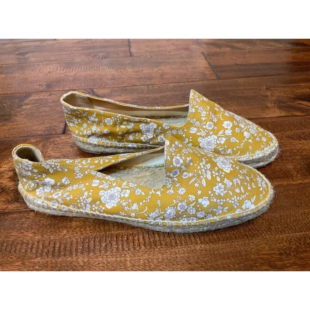 Castaner White & Mustard Yellow Floral Print Hemp Sole Flats, Size 38 (Eur)